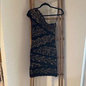 bebe Black Lace One-Shoulder Dress
